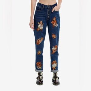 Hot Topic Dark Indigo Jack-O'-Lantern Treats Embroidered‎ Mom Jeans Size 5 NWT